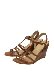 Ravel Brown Leather Wedge Sandals With Woven Straps - Image 2 of 3