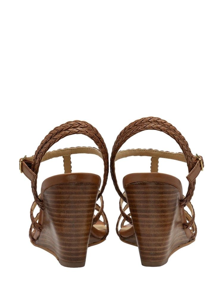Ravel Brown Leather Wedge Sandals With Woven Straps - Image 3 of 3