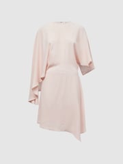 Reiss Nude Christy Cape Sleeve Asymmetric Mini Dress - Image 2 of 4