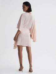 Reiss Nude Christy Cape Sleeve Asymmetric Mini Dress - Image 3 of 4