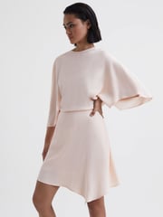 Reiss Nude Christy Cape Sleeve Asymmetric Mini Dress - Image 4 of 4
