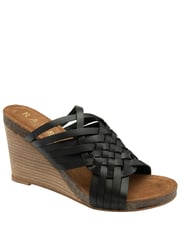 Ravel Black Leather Wedge Strappy Mule Sandals - Image 1 of 4