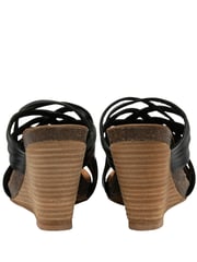 Ravel Black Leather Wedge Strappy Mule Sandals - Image 3 of 4