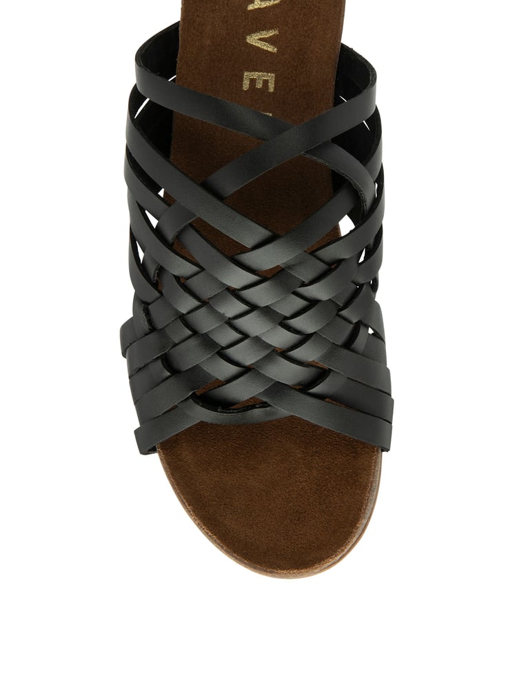 Ravel Black Leather Wedge Strappy Mule Sandals - Image 4 of 4 Ravel Black Leather Wedge Strappy Mule Sandals - Image 4 of 4