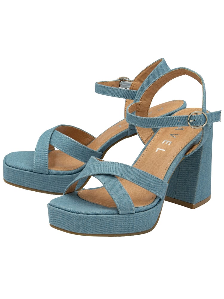 Ravel Blue Croc Cross Strap Open Toe Platform Sandals - Image 2 of 4 Ravel Blue Croc Cross Strap Open Toe Platform Sandals - Image 2 of 4