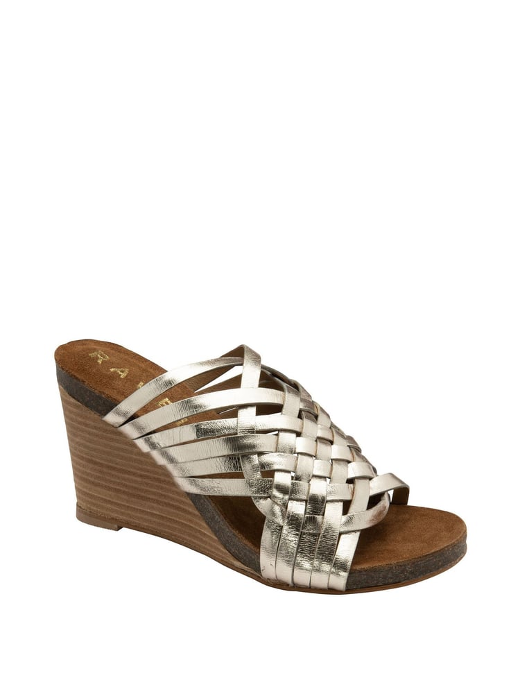 Ravel Gold Leather Wedge Strappy Mule Sandals - Image 1 of 4