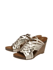 Ravel Gold Leather Wedge Strappy Mule Sandals - Image 2 of 4