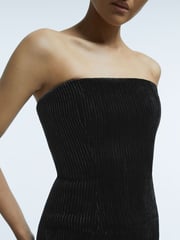 Reiss Black Livia Velvet Pleat Detail Mini Dress - Image 3 of 6