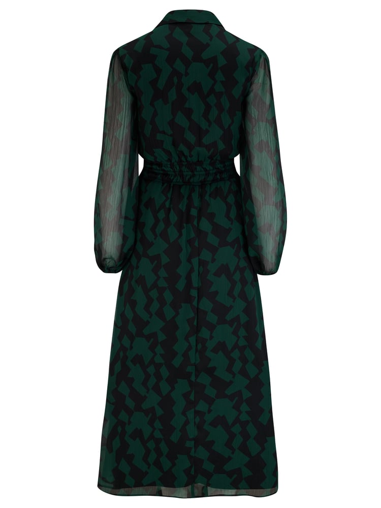 Pour Moi Green Willow Chiffon Long Sleeve Midaxi Shirt Dress - Image 4 of 4