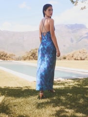 Blue Satin Strappy Tie-Dye Dress - Image 2 of 6