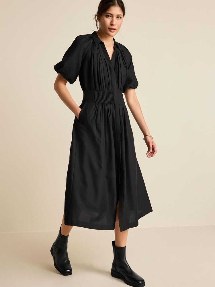Black Puff Sleeve Midi Dress - Image 1 of 6
