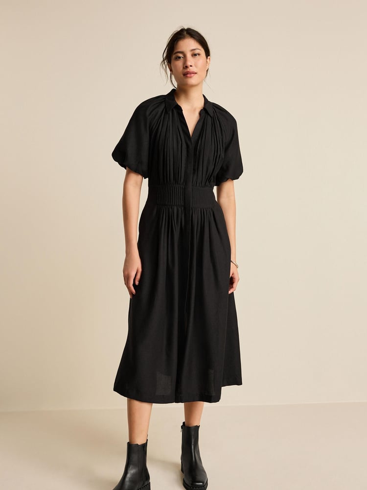 Black Puff Sleeve Midi Dress - Image 2 of 6