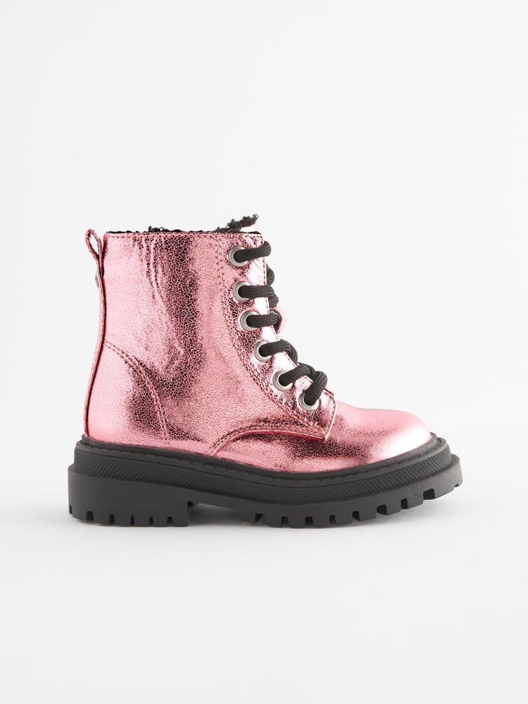 Pink Metallic Wide Fit (G) Chunky Lace-Up Ankle Boots - Image 2 of 6