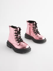 Pink Metallic Wide Fit (G) Chunky Lace-Up Ankle Boots - Image 3 of 6