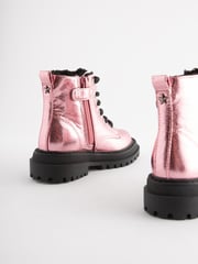 Pink Metallic Wide Fit (G) Chunky Lace-Up Ankle Boots - Image 4 of 6