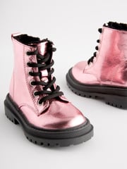 Pink Metallic Wide Fit (G) Chunky Lace-Up Ankle Boots - Image 5 of 6