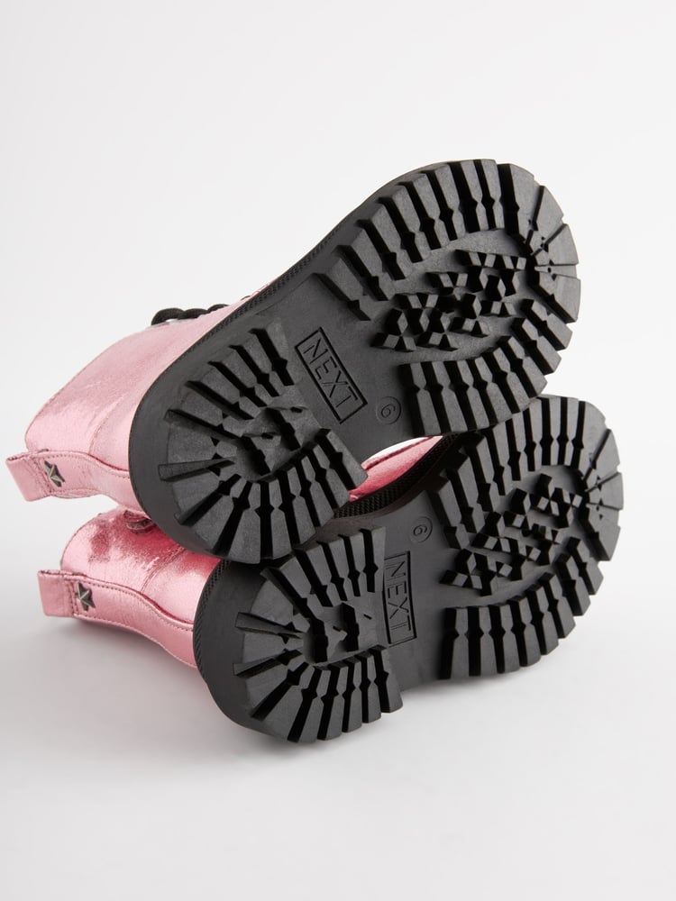 Pink Metallic Wide Fit (G) Chunky Lace-Up Ankle Boots - Image 6 of 6
