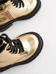 Gold Metallic Wide Fit (G) Chunky Lace-Up Ankle Boots - Image 3 of 7