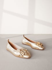 Gold Signature Leather Corsage Ballerinas - Image 1 of 6