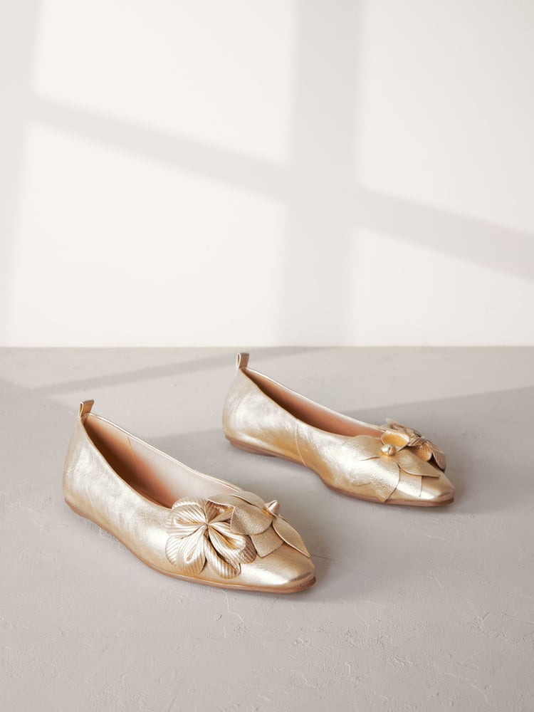 Gold Signature Leather Corsage Ballerinas - Image 1 of 6