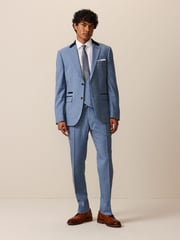 Light Blue Tailored Fit Check Suit Trousers - Image 3 of 11