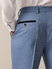 Light Blue Tailored Fit Check Suit Trousers - Image 4 of 11