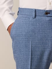 Light Blue Tailored Fit Check Suit Trousers - Image 5 of 11