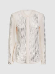 Reiss Cream Robyn Fitted Embellished Shirt - Image 2 of 5