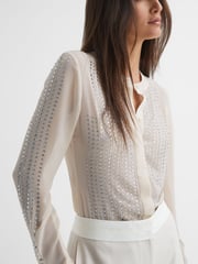 Reiss Cream Robyn Fitted Embellished Shirt - Image 4 of 5