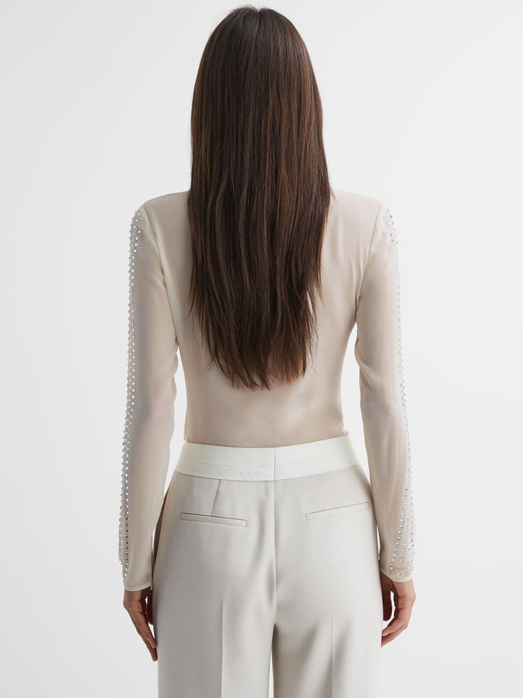 Reiss Cream Robyn Fitted Embellished Shirt - Image 5 of 5