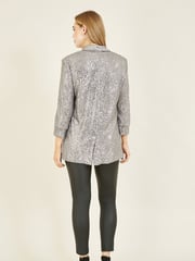 Yumi Silver Sequin Blazer With Pockets - Image 2 of 4