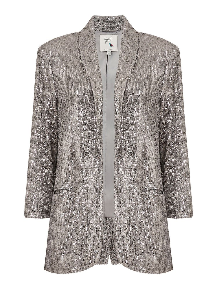 Yumi Silver Sequin Blazer With Pockets - Image 4 of 4