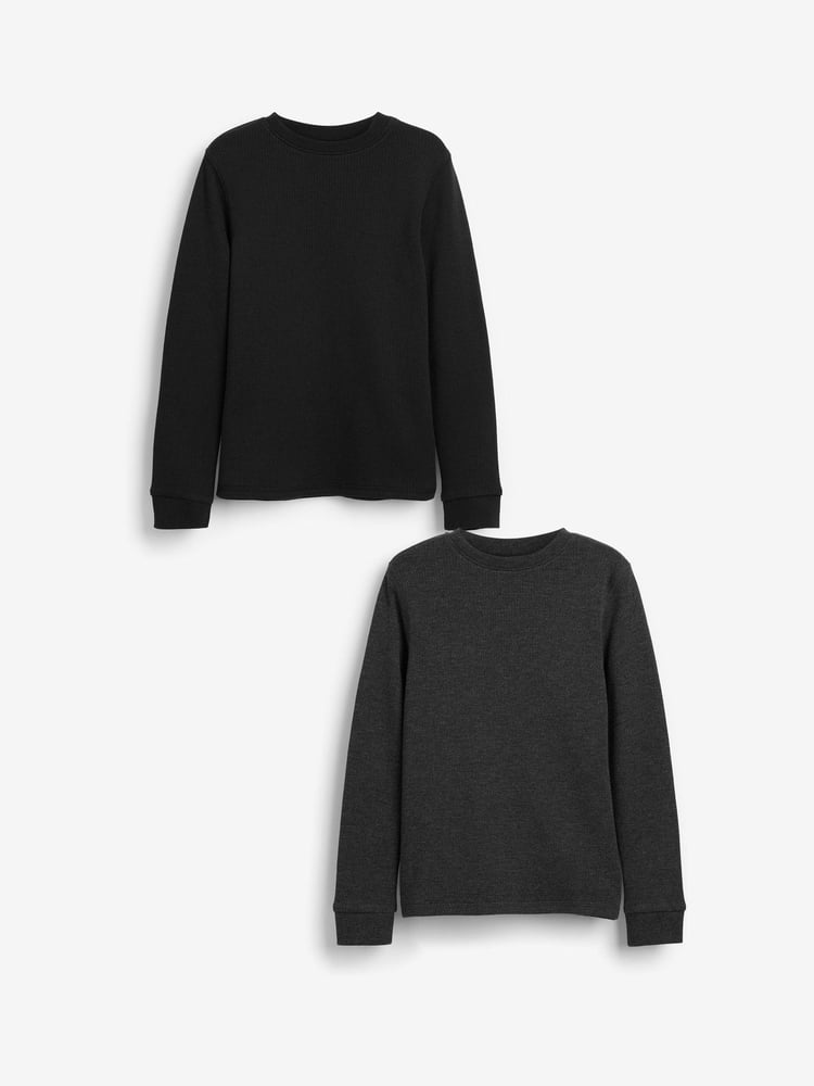 Black/Grey Long Sleeve Thermal Tops 2 Pack (2-16yrs) - Image 1 of 5