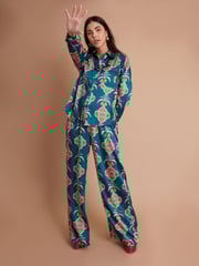 Another Sunday Long Sleeved Satin Oversized Shirt In Multi Print - Image 3 of 6