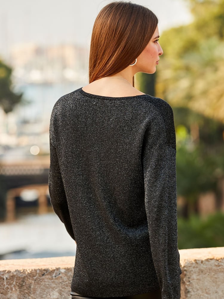 Sosandar Black Metallic V-Neck Jumper - Image 2 of 5