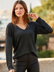 Sosandar Black Metallic V-Neck Jumper - Image 4 of 5