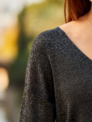 Sosandar Black Metallic V-Neck Jumper - Image 5 of 5