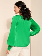 Friends Like These Green Tie Neck Long Sleeve Blouse - Image 2 of 4