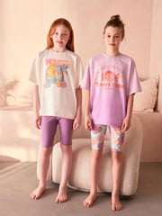 Cream/ Purple Ombre 100% Cotton Short Pyjamas 2 Pack (3-16yrs) - Image 1 of 1