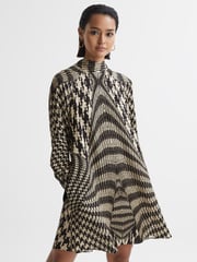 Reiss Black/White Ester Dogtooth Mini Dress - Image 1 of 5