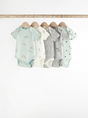 Monochrome Short Sleeve 100% Cotton Baby Bodysuits 5 Pack - Image 1 of 6