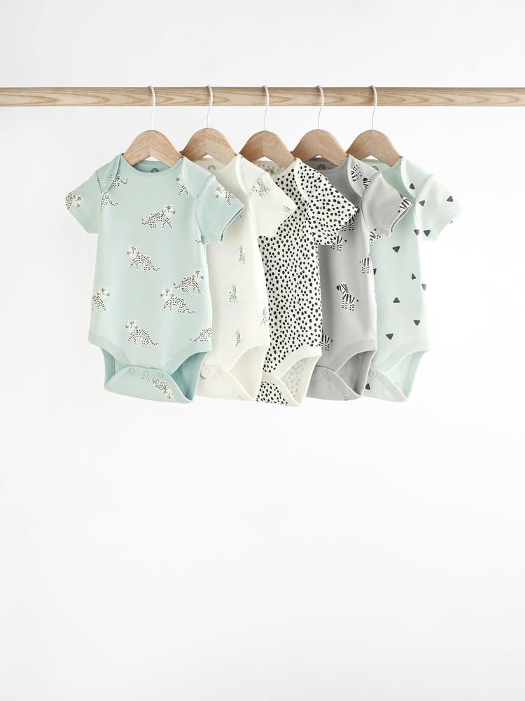 Monochrome Short Sleeve 100% Cotton Baby Bodysuits 5 Pack - Image 1 of 6