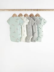 Monochrome Short Sleeve 100% Cotton Baby Bodysuits 5 Pack - Image 2 of 6