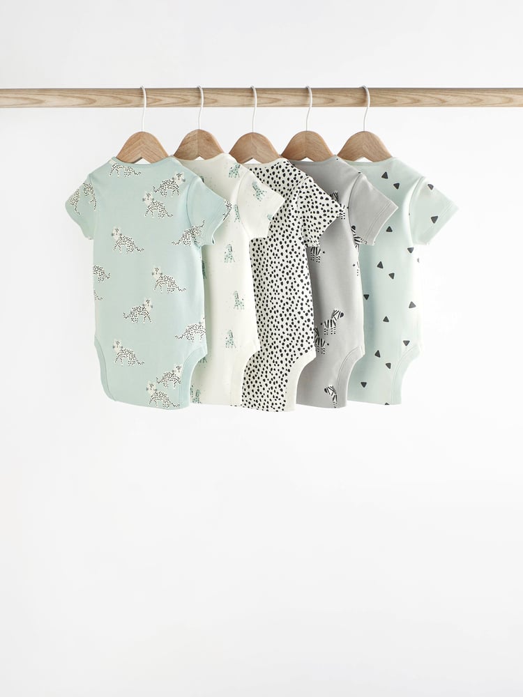 Monochrome Short Sleeve 100% Cotton Baby Bodysuits 5 Pack - Image 2 of 6