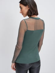 Green Long Sleeve Mesh Insert Top - Image 4 of 5