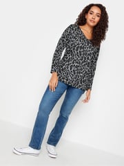 M&Co Grey Leopard Print V-Neck Top - Image 2 of 4