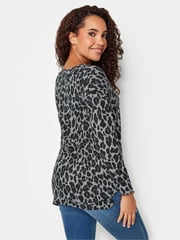 M&Co Grey Leopard Print V-Neck Top - Image 3 of 4