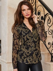 Sosandar Black Revere Collar Printed Shirt - Image 1 of 5