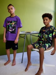 Black/Purple Football Short Pyjamas 2 Pack (3-16yrs) - Image 1 of 8