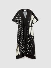 Reiss Black/White Cami Printed Fit and Flare Midi Dress - Image 2 of 7
